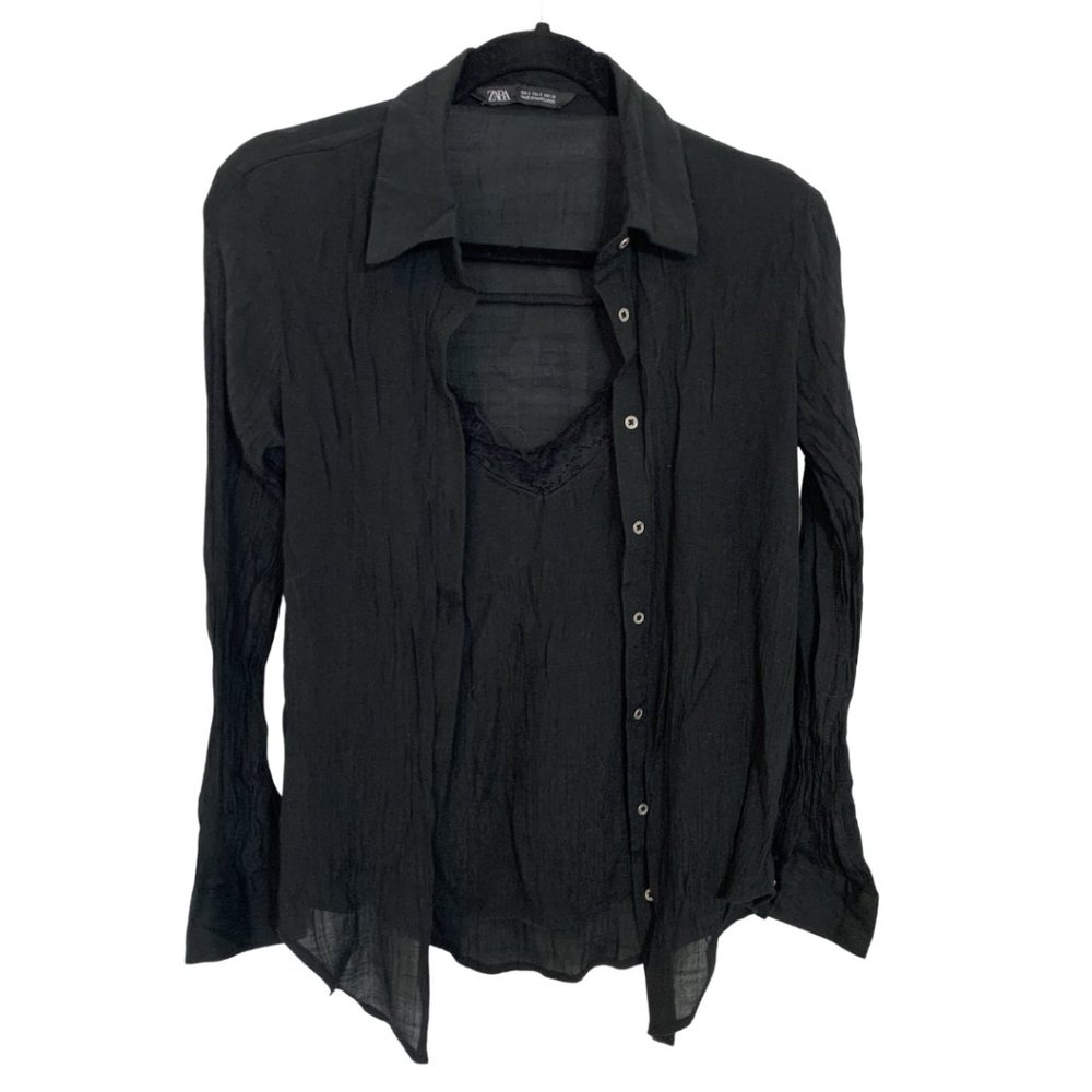 Zara Collared Shirt With Spaghetti Strap Lace Top